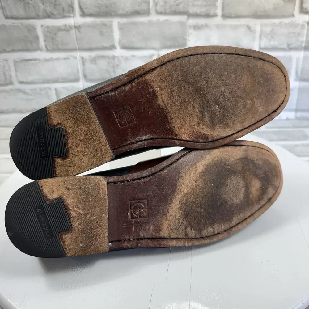 Cole Haan Men's 9 Black Brown Leather Slip Kiltie Tassel Loafer Casual Shoes